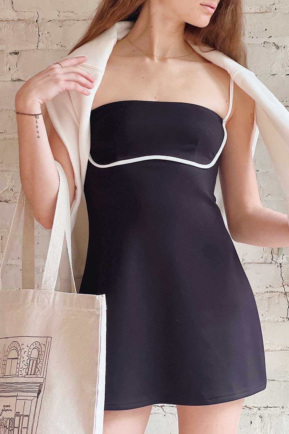 Pisang | Black Mini Dress with Built in Shorts La petite garçonne on model