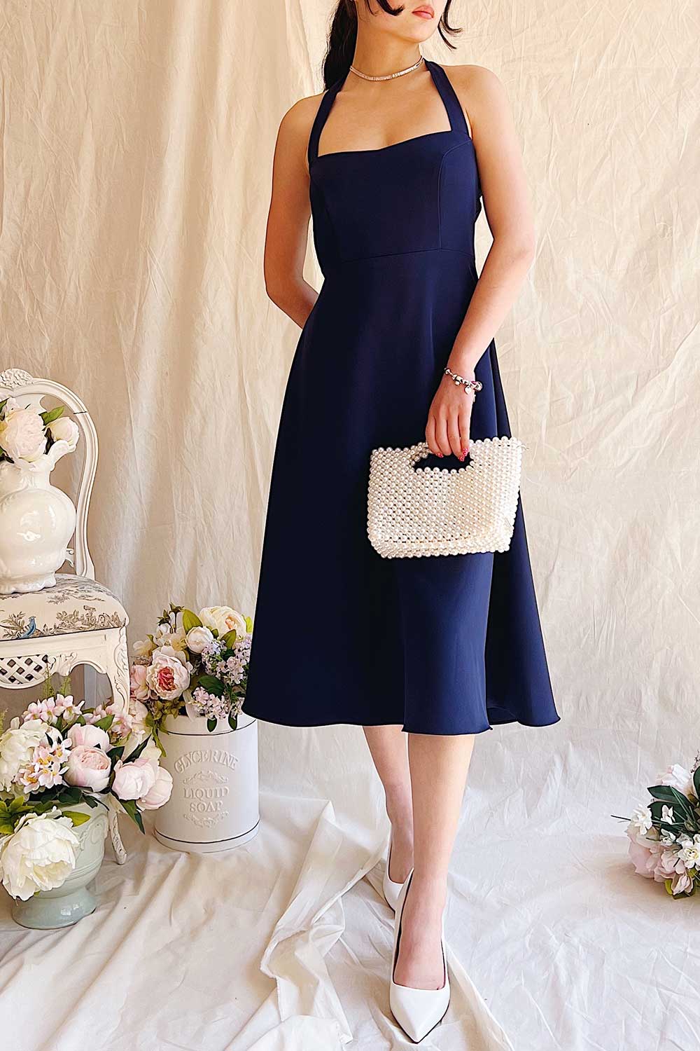 Valentina Navy | Midi A-line Dress with Adjustable Straps Boutique 1861 model