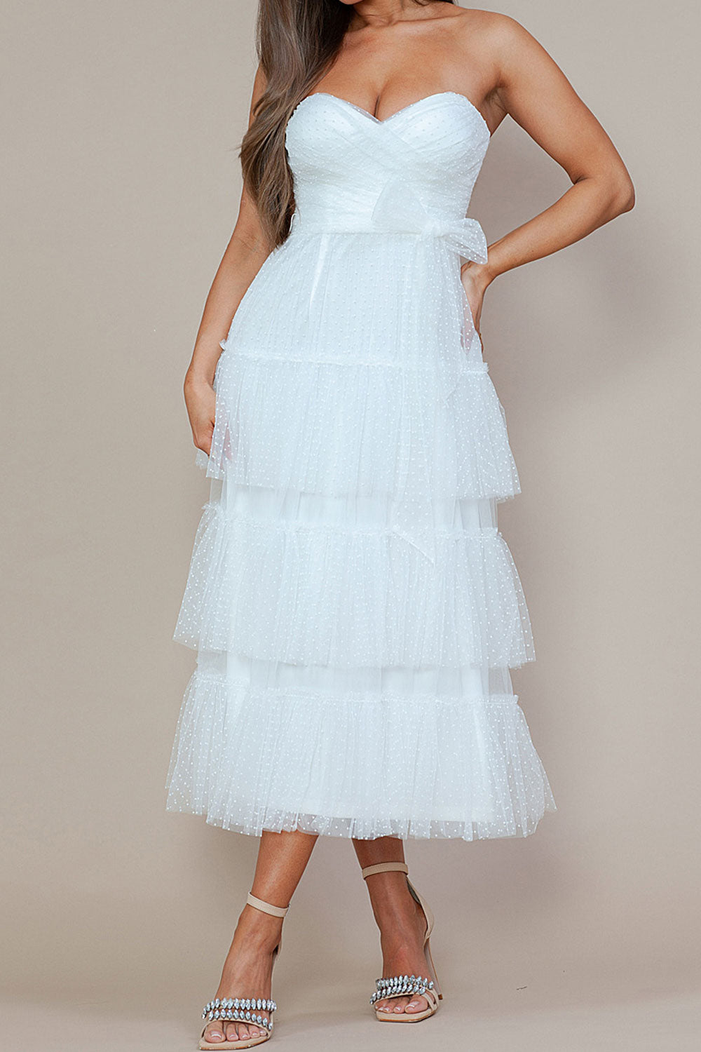 Joanna White Polka Dot Strapless Midi Dress | Boudoir 1861 rollover