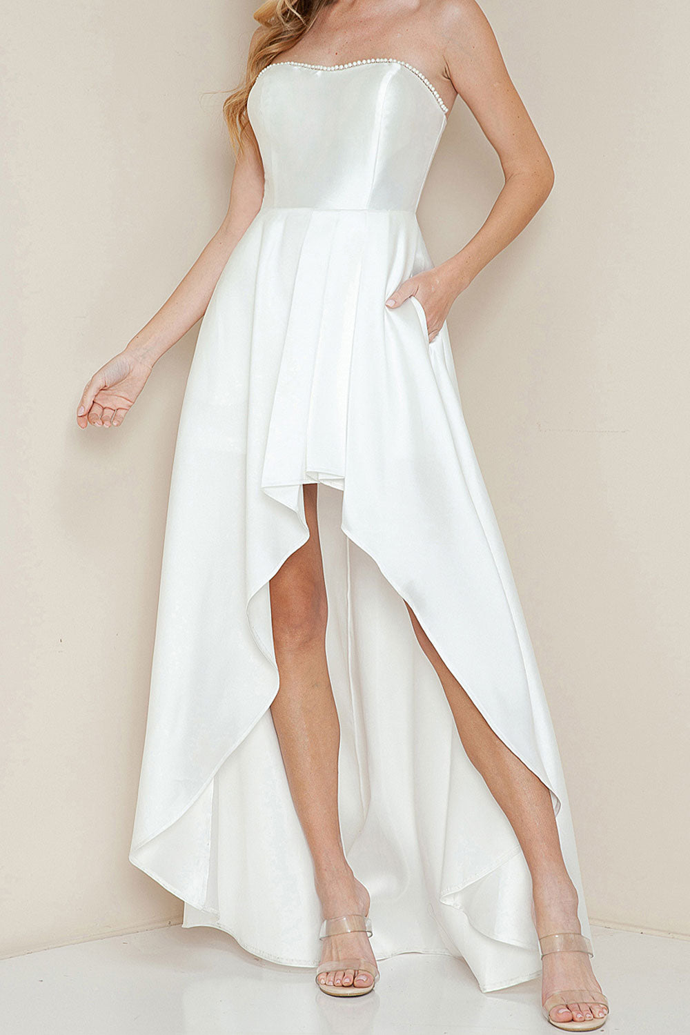 Stefany White High-Low Dress w/ Pearls | Boudoir 1861 Rollover