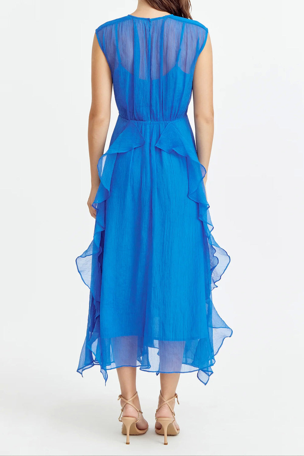 Talula Blue Midi Dress w/ Ruffles | Boutique 1861 on model back