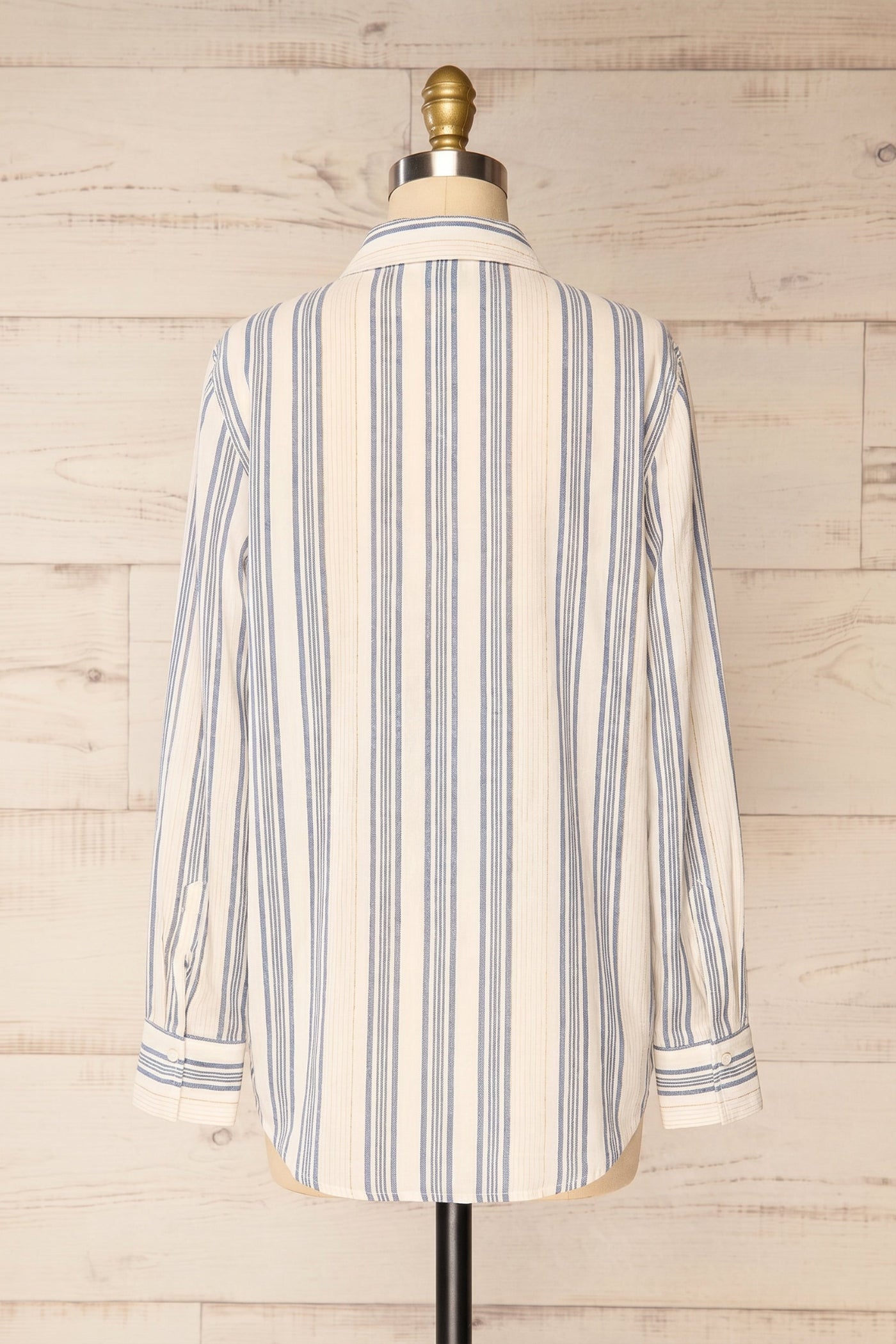 Backview of Saharsa Blue Oversized Pinstripe Shirt with Gold Metallic Detail at la petite garçonne