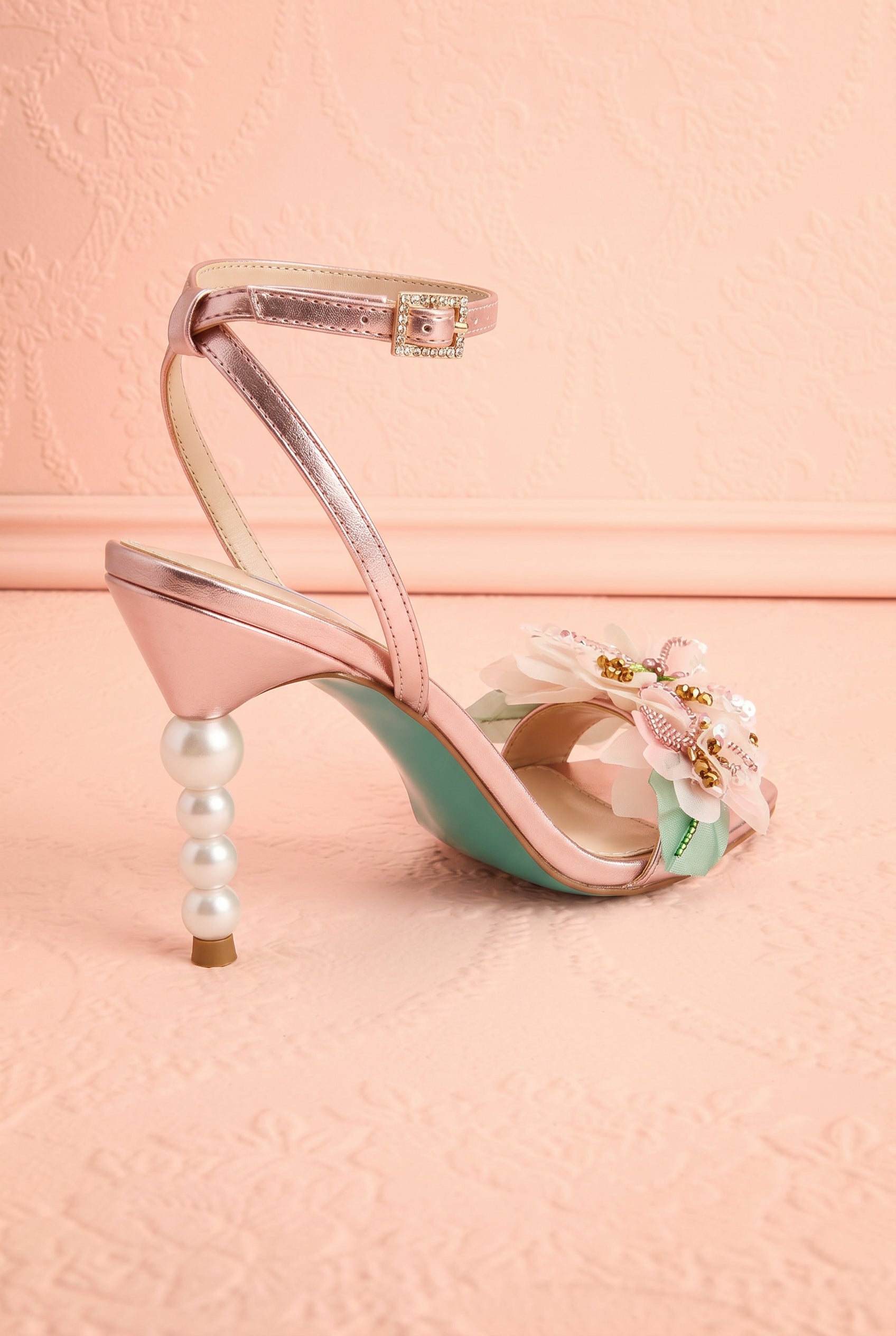 Kasie | Pink High Heels with 3D Flowers and Pearls