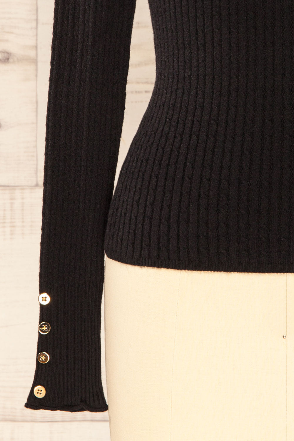 Sambir Black Mock Neck Ribbed Fitted Top | La petite garçonne bottom