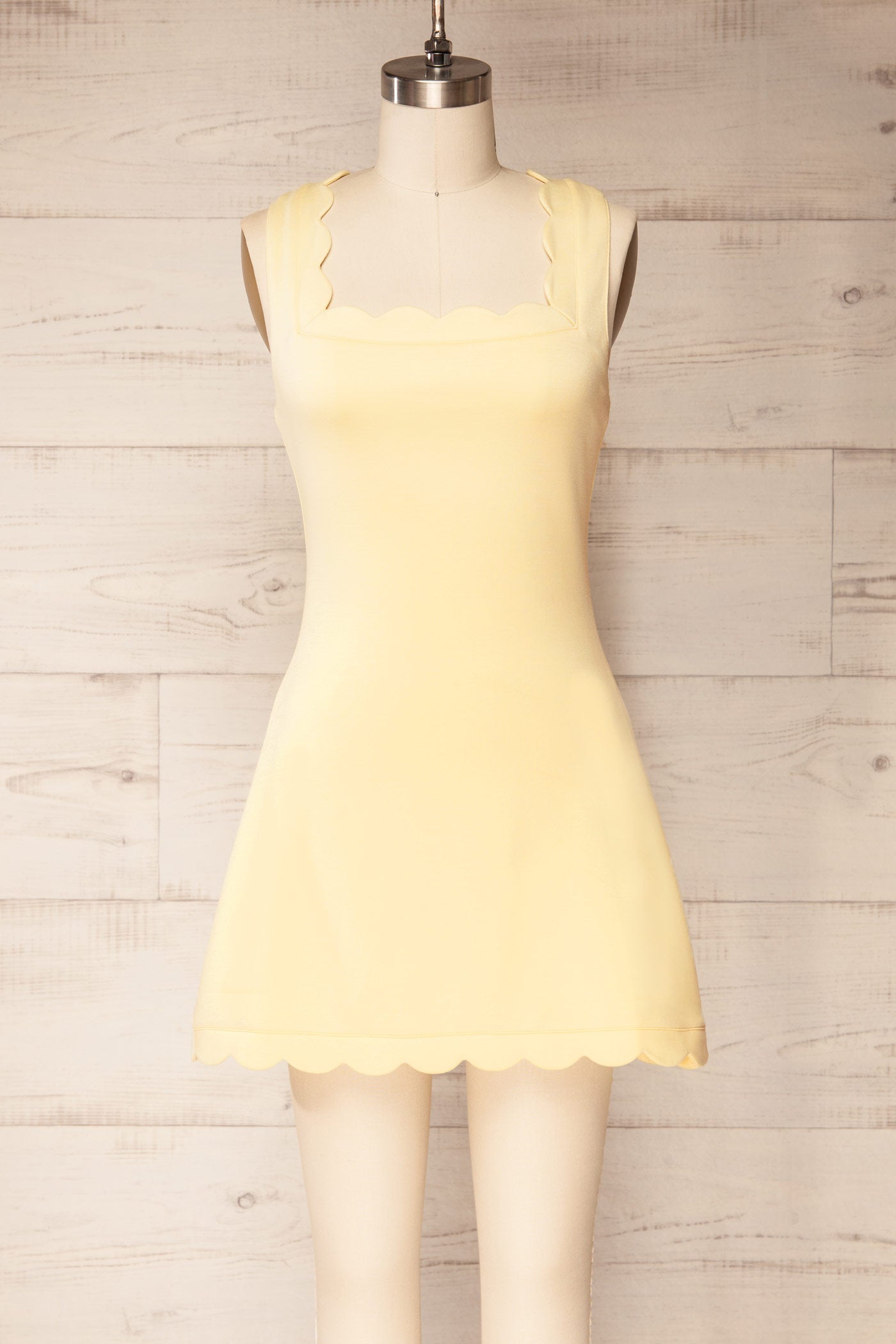Sirsa Light Yellow A-Line Mini Dress with Built-In Shorts | La petite garçonne front view