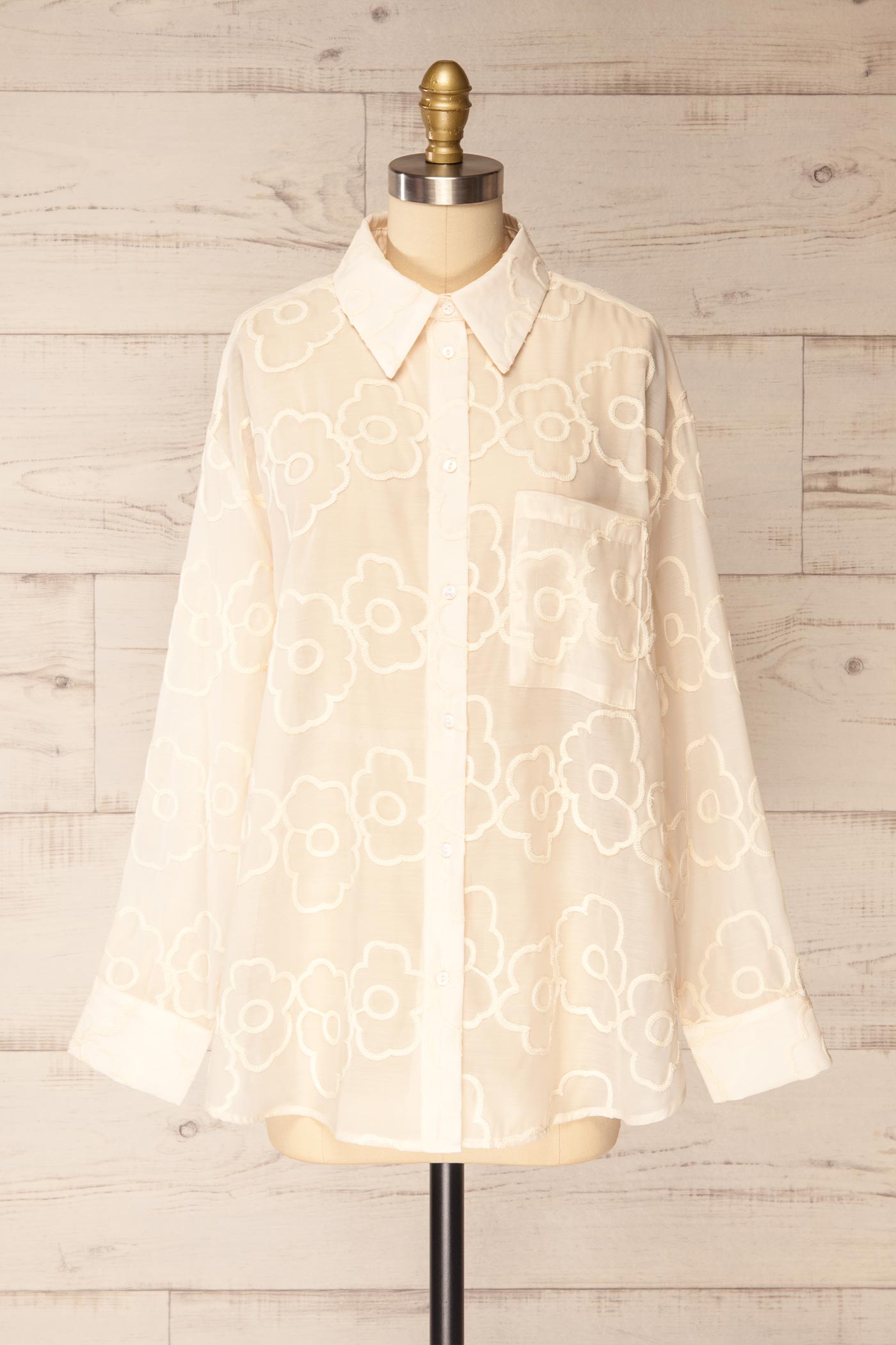 Siwan Cream Blouse with Embroidered Flower Print | La petite garçonne front view