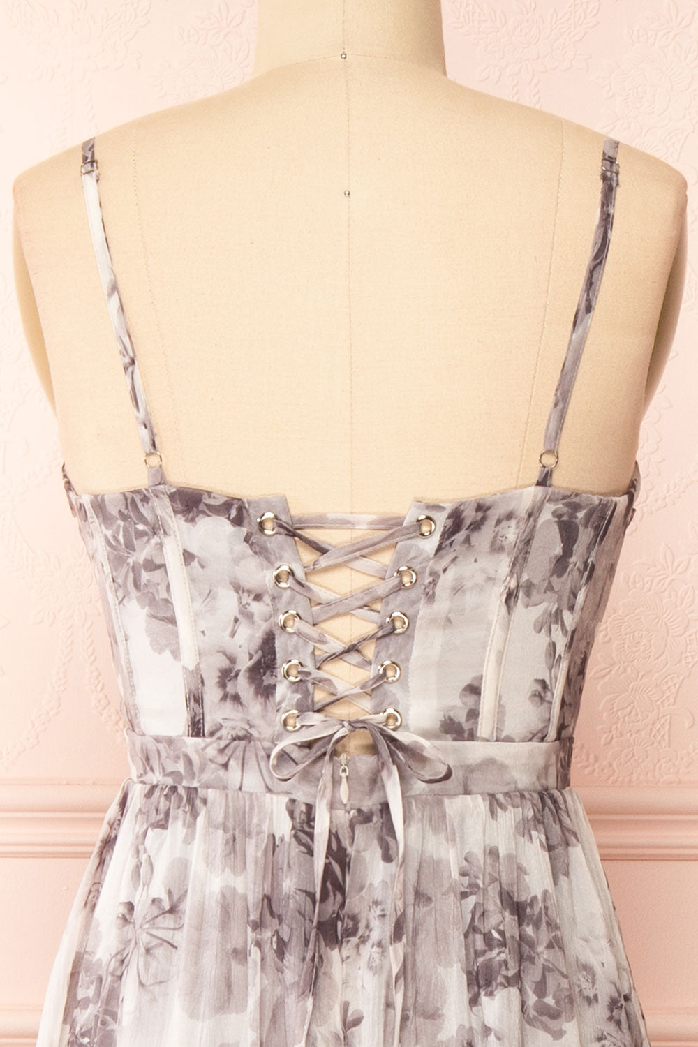 Sorrellia Grey Bustier Floral Maxi Dress | Boutique 1861 back close-up