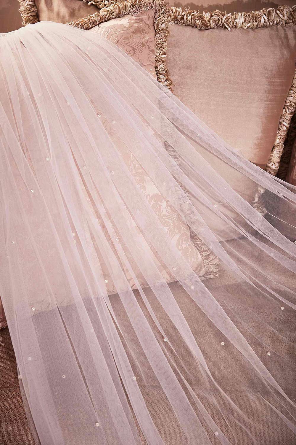 Trisha Royal Length White Veil with Pearls | Boudoir 1861 details