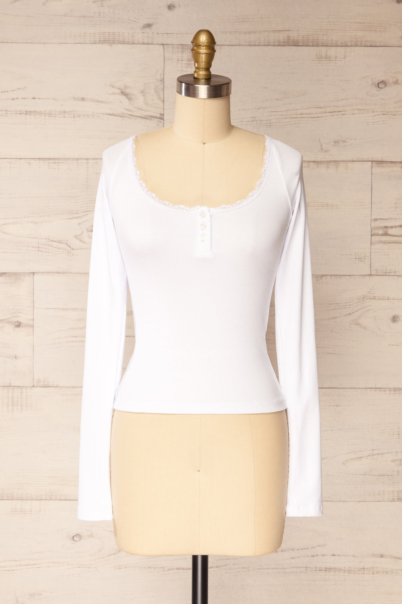 Trento White Long Sleeves Top with Lace Trim | La petite garçonne front view