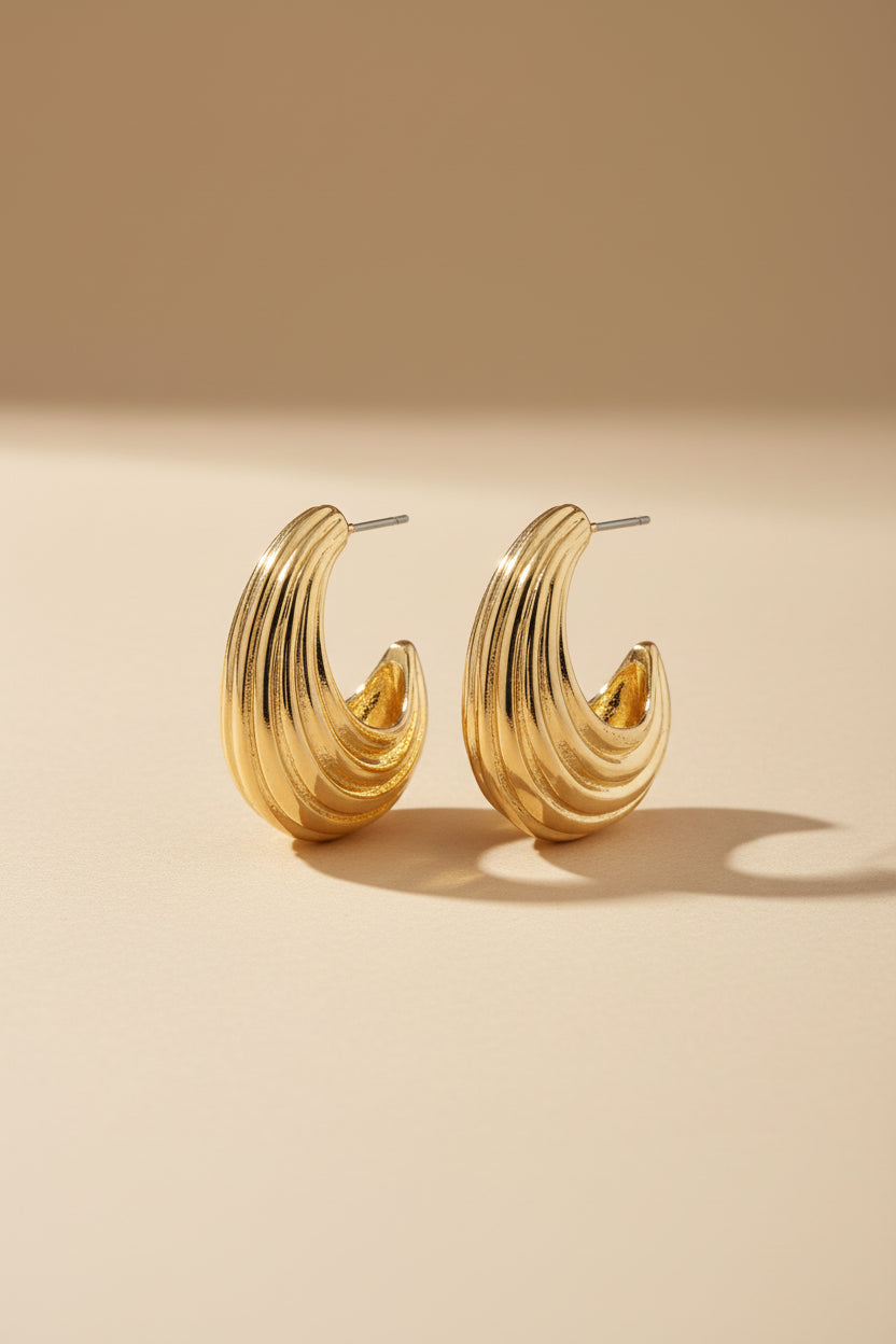 Ulsan Gold | Ribbed Hoop Earrings by Pilgrim