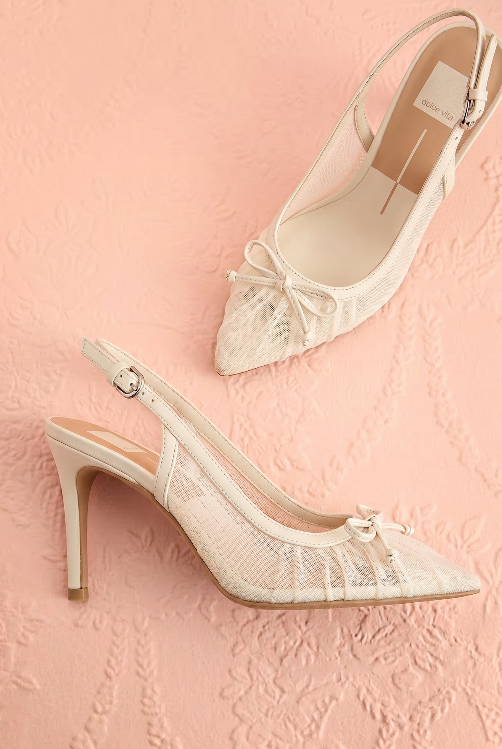 Top view of Dolce Vita Yela Ivory Pleated Mesh Slingback Pumps with Bow at boutique 1861