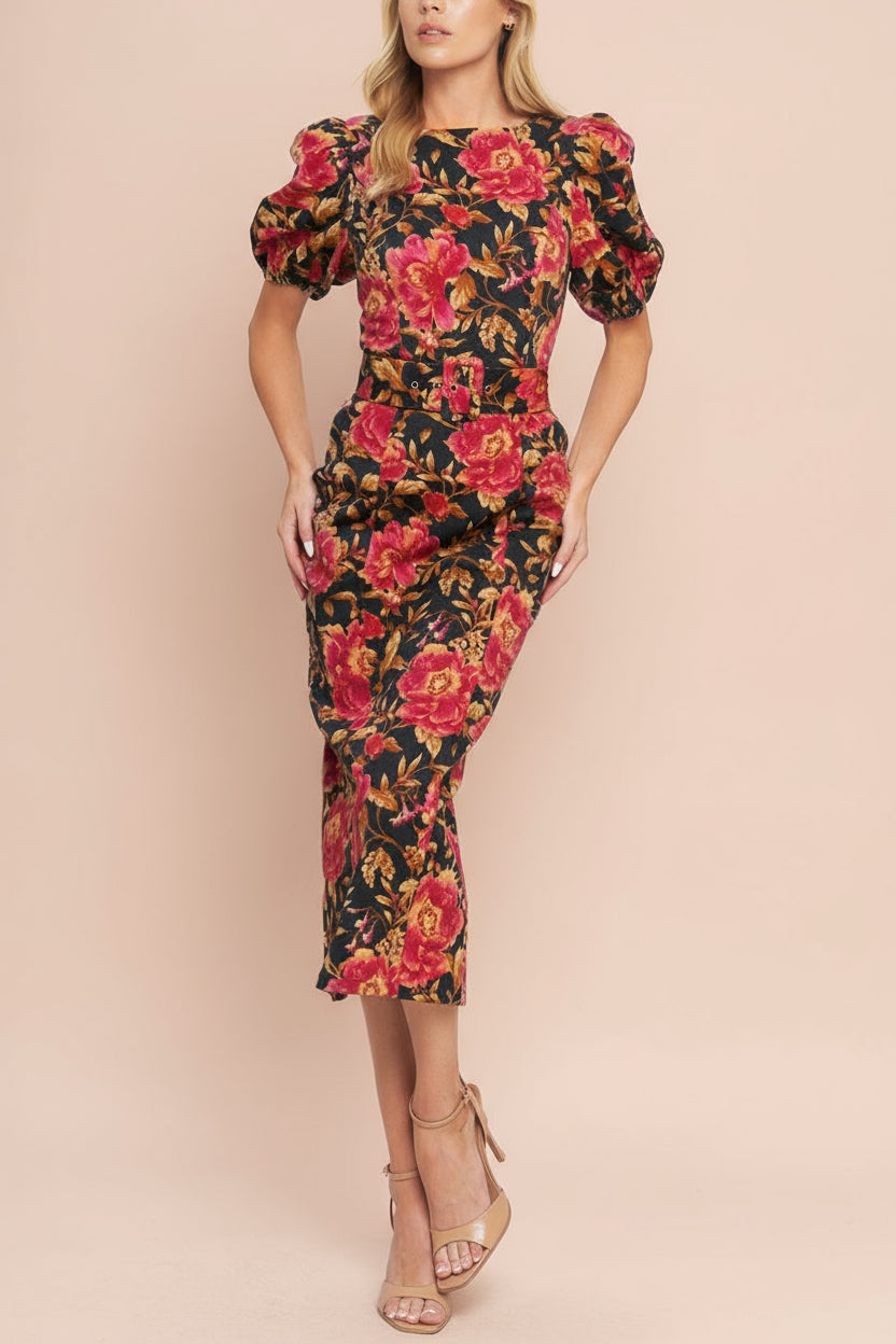 Yeseul Colourful Fitted Floral Denim Dress | Boutique 1861 front model