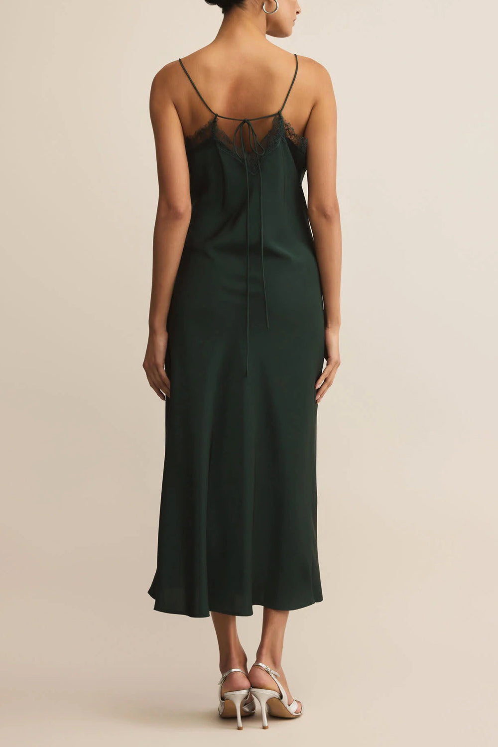 Zephara Green Satin Dress with Lace | La petite garçonne back model