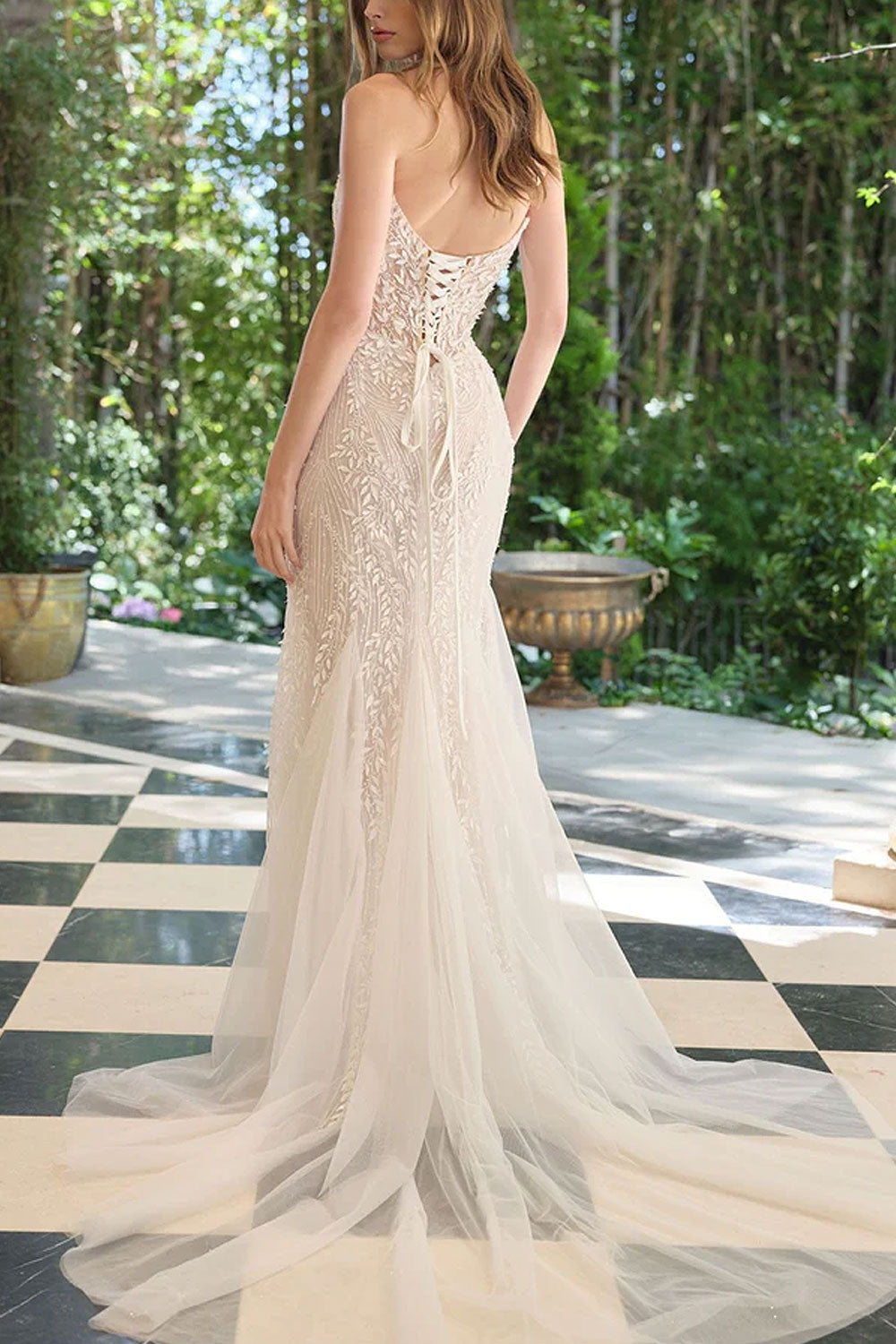 Zolina | Beaded Leaf Strapless Mermaid Gown