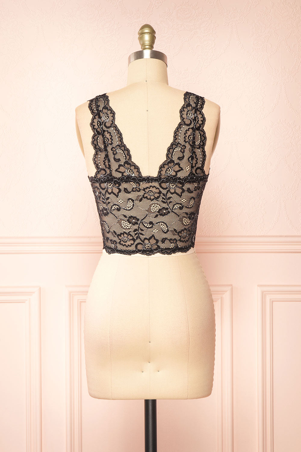 Zerline Black Floral Lace Bralette w/ Silver Detailing | Boutique 1861 back view