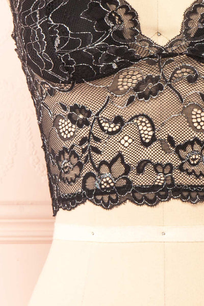 Zerline Black Floral Lace Bralette w/ Silver Detailing | Boutique 1861 bottom
