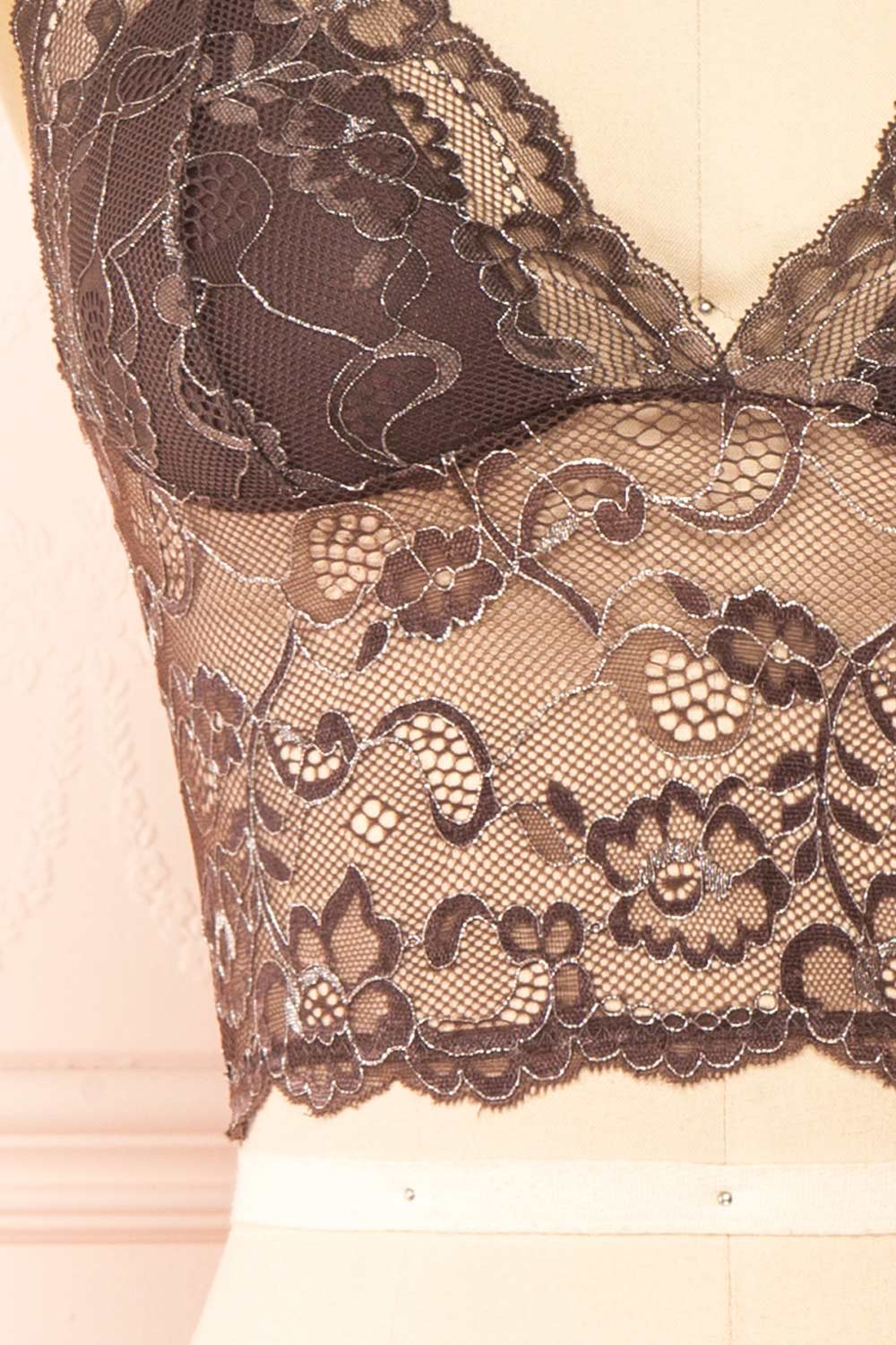 Zerline Brown Floral Lace Bralette w/ Silver Detailing | Boutique 1861 bottom