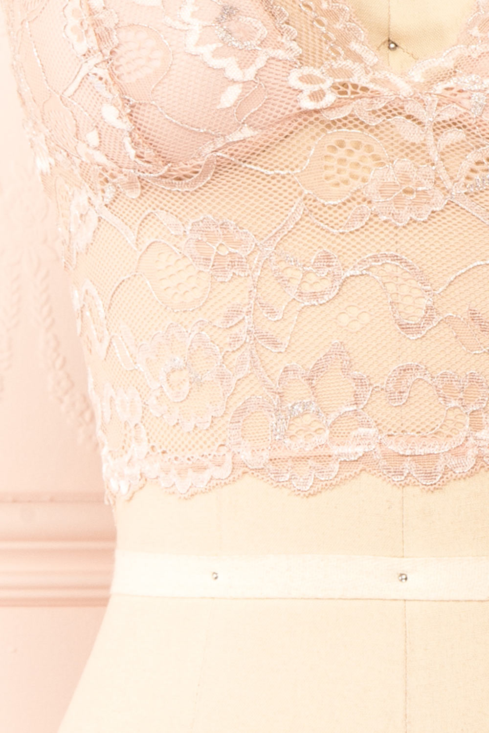 Zerline Pink Floral Lace Bralette w/ Silver Detailing | Boutique 1861 bottom