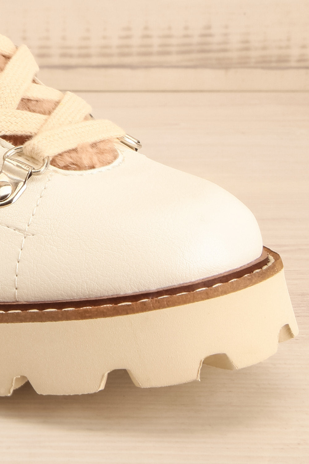 Aalyyah Lace Up Ankle Boots w/ Sherpa Detailing | La petite garçonne front close-up