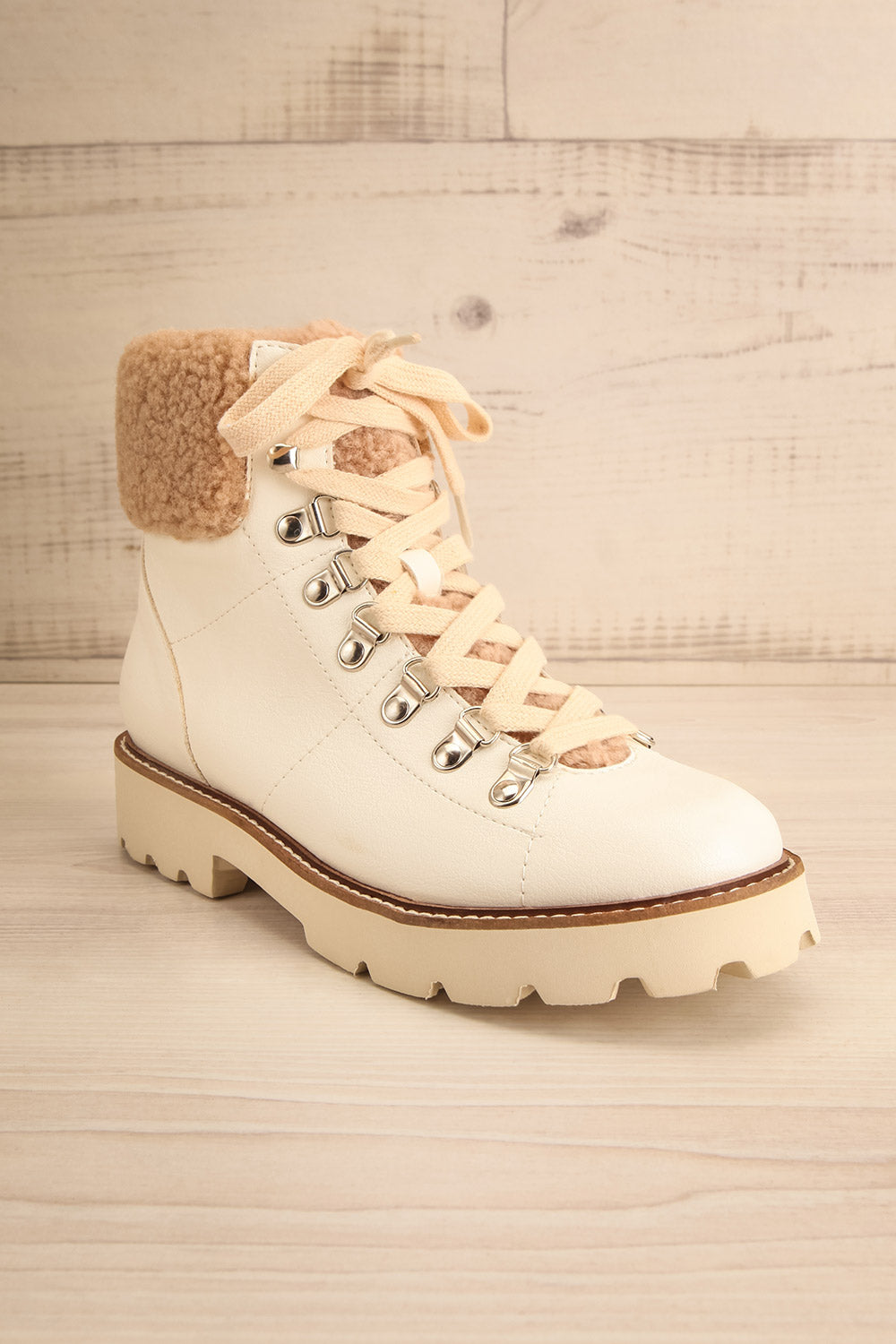 Aalyyah Lace Up Ankle Boots w/ Sherpa Detailing | La petite garçonne front view