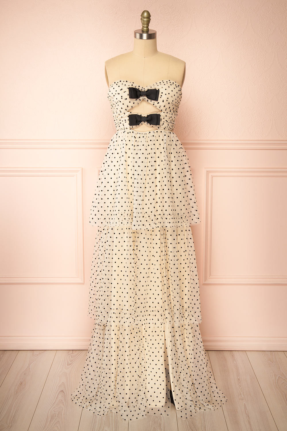 Abbie Cream Tulle Maxi Dress w/ Polka Dots Boutique 1861