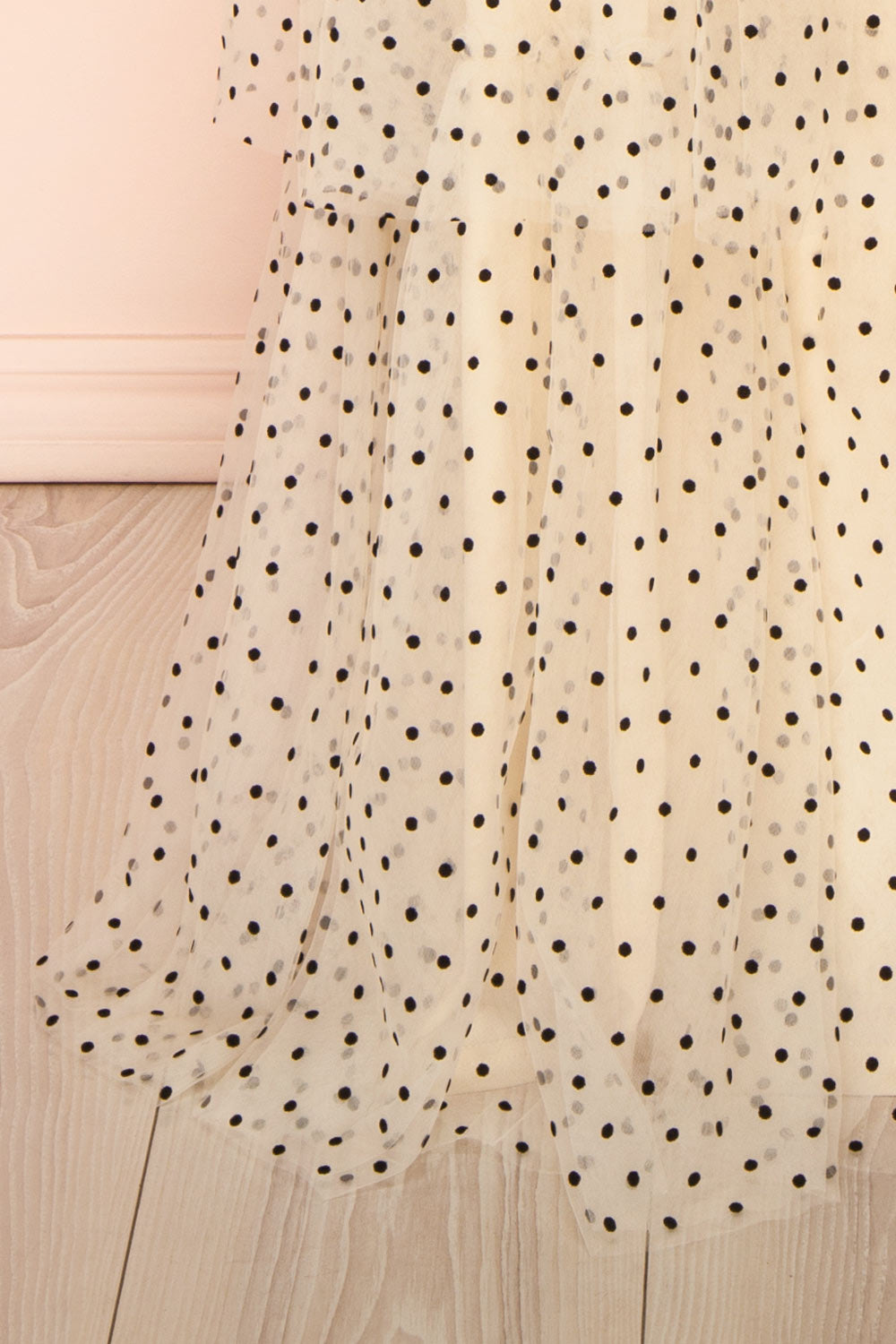Abbie Cream Tulle Maxi Dress w/ Polka Dots | Boutique 1861 bottom