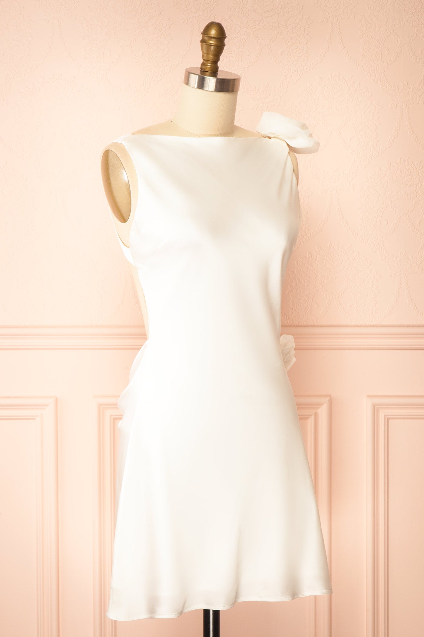 Abdela Ivory Satin Short Dress with Low Open Back | Boudoir 1861 side