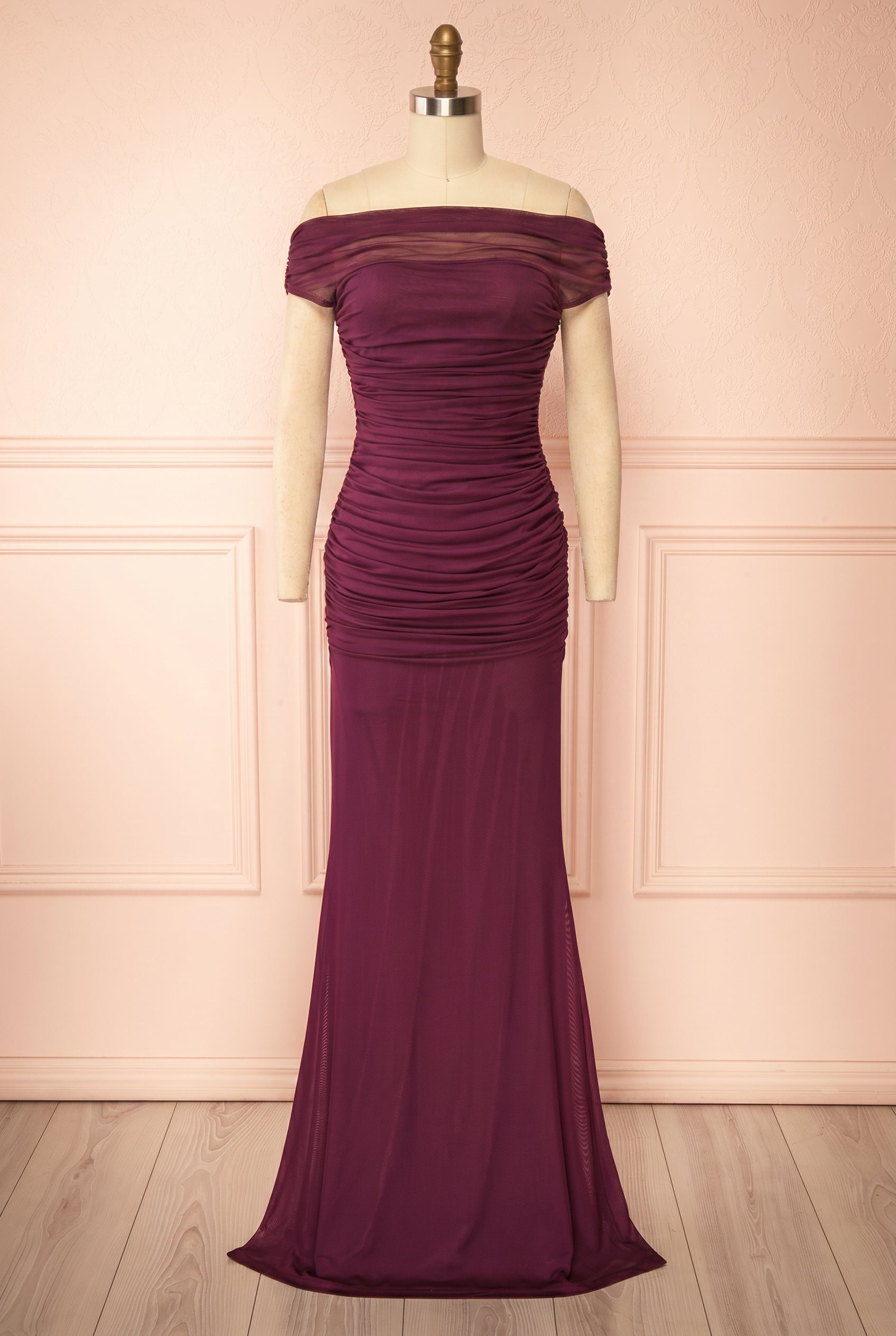 Abelina Violet | Robe Maxi Ajustée en Mesh