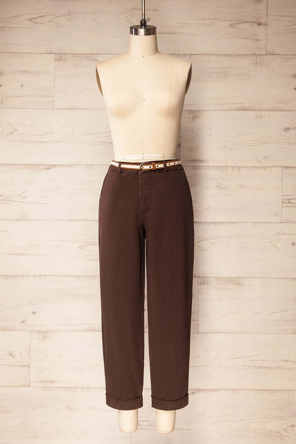 Aberdeen Brown Denim Pants with Belt | La petite garçonne front viee