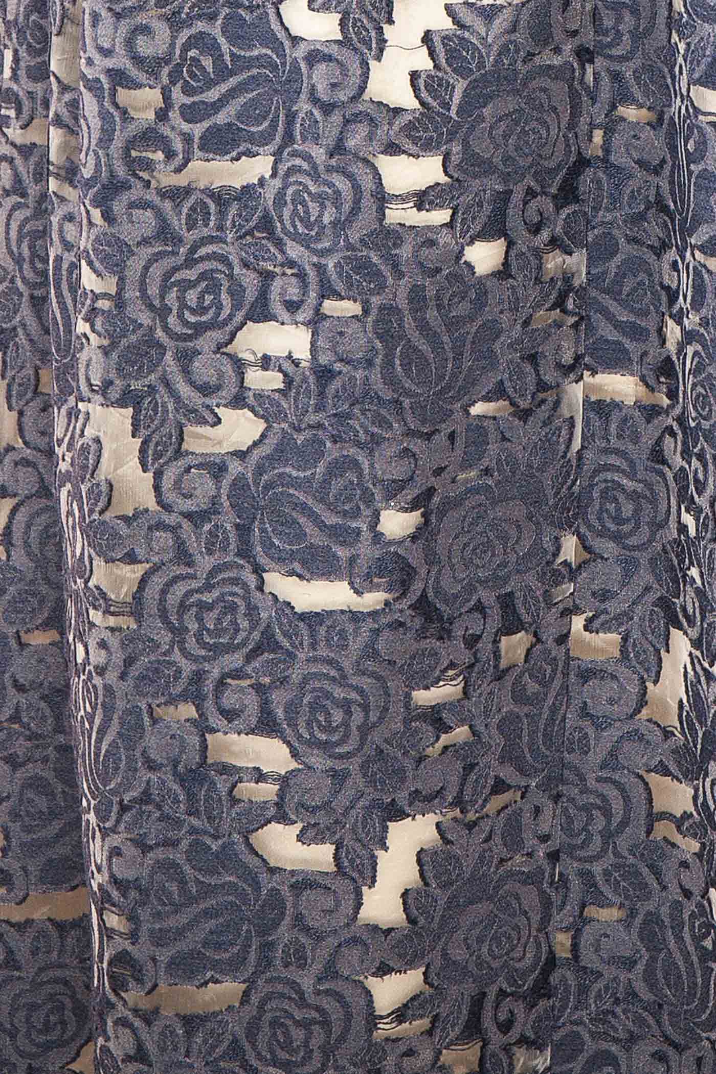 Abertha Blue Floral Jacquard Midi Dress with Front Tie and Pockets | Boutique 1861 fabric