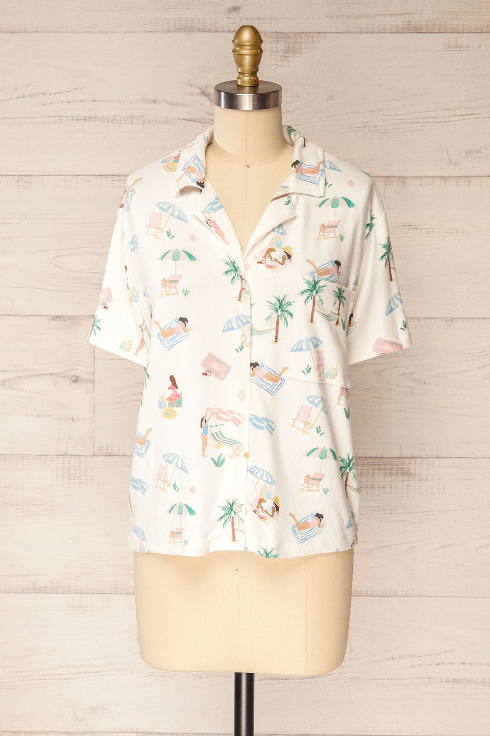 Abomey Button-up Top w/ Beach Print | La petite garçonne front view