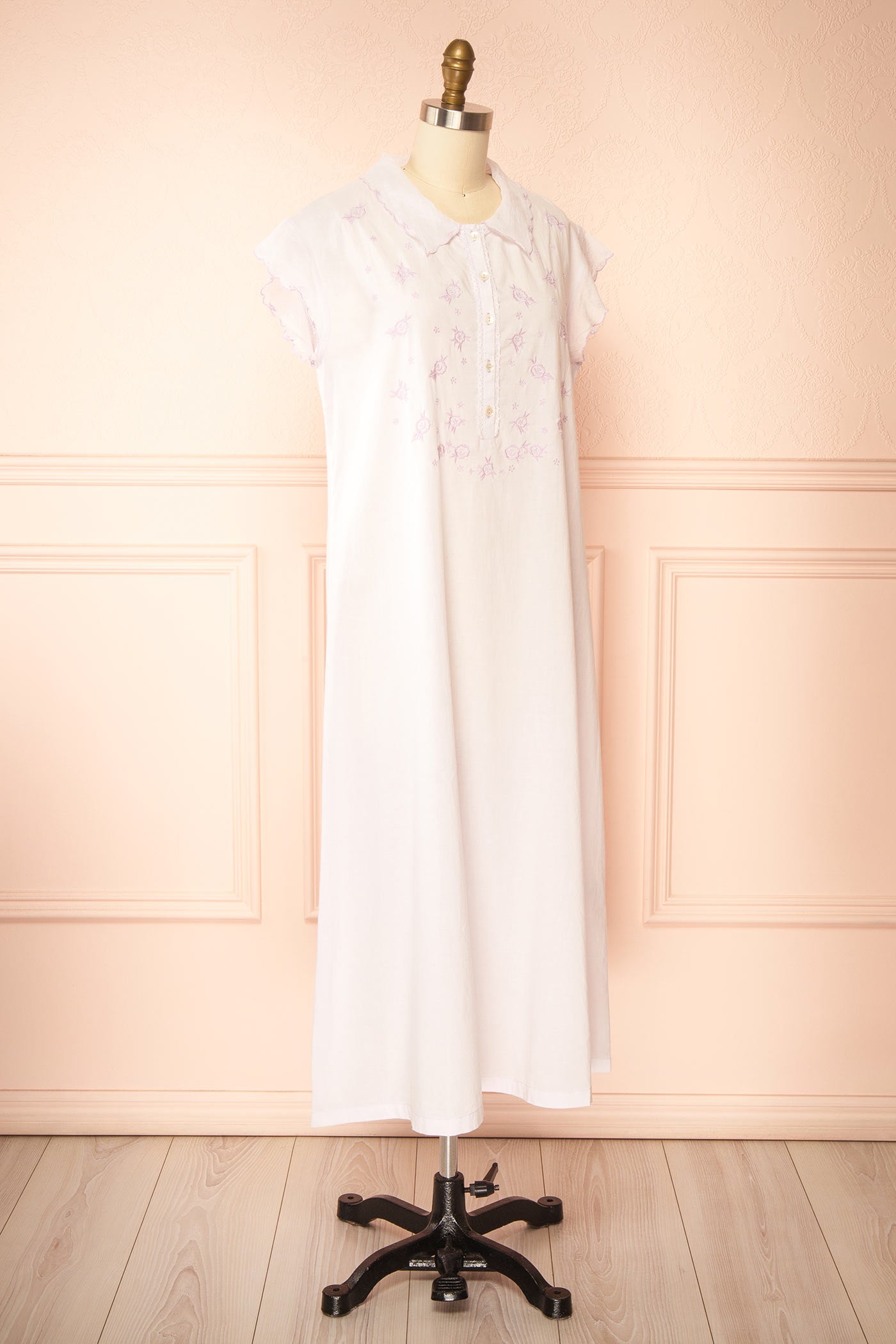 Acelita Lavender Floral Embroidered Midi Nightgown | Boutique 1861 side