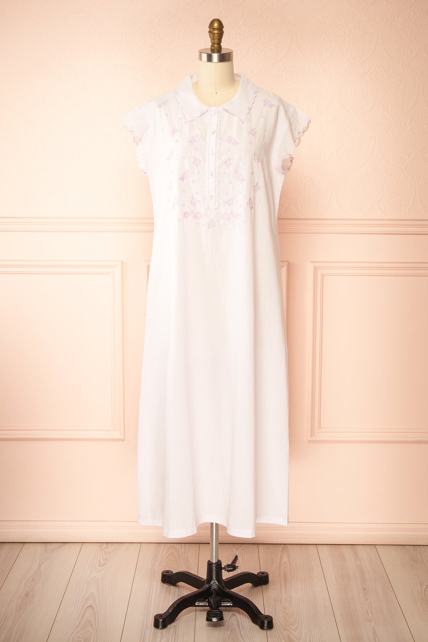 Acelita Lavender Floral Embroidered Midi Nightgown | Boutique 1861 front