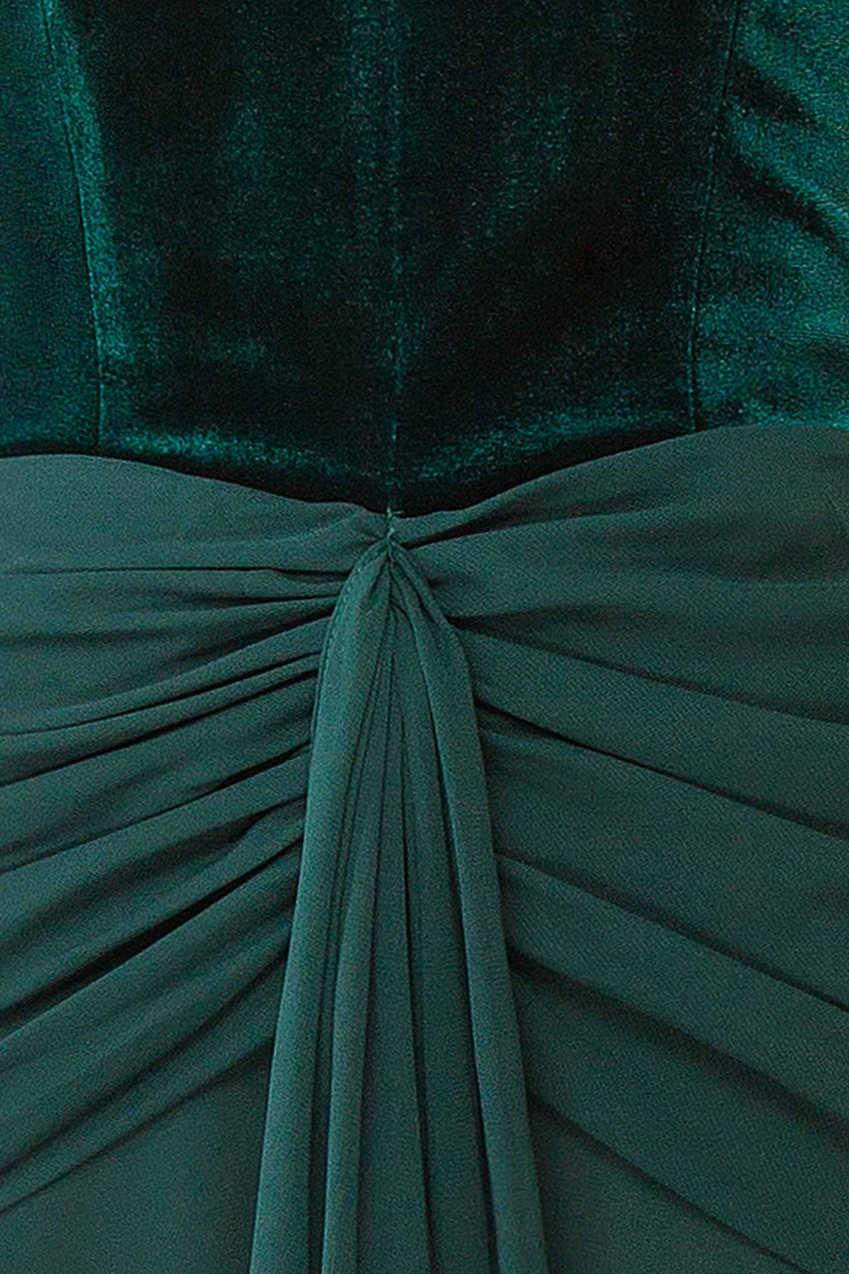 Acilie Green | Strapless Velvet and Chiffon Maxi Dress