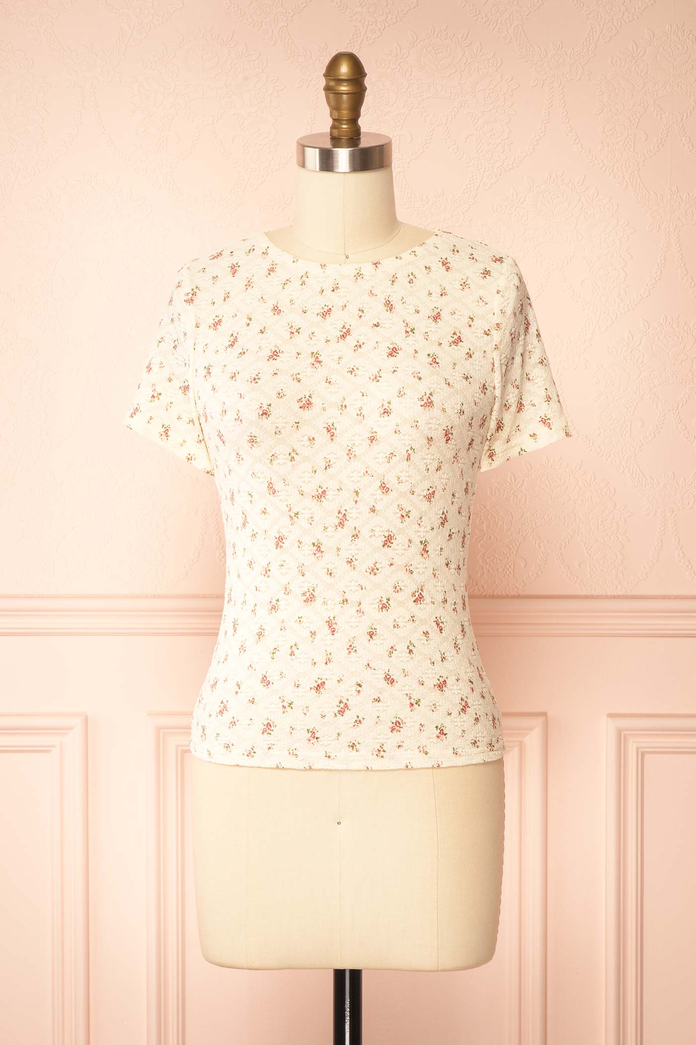 Adalba | Ivory Floral Textured T-Shirt