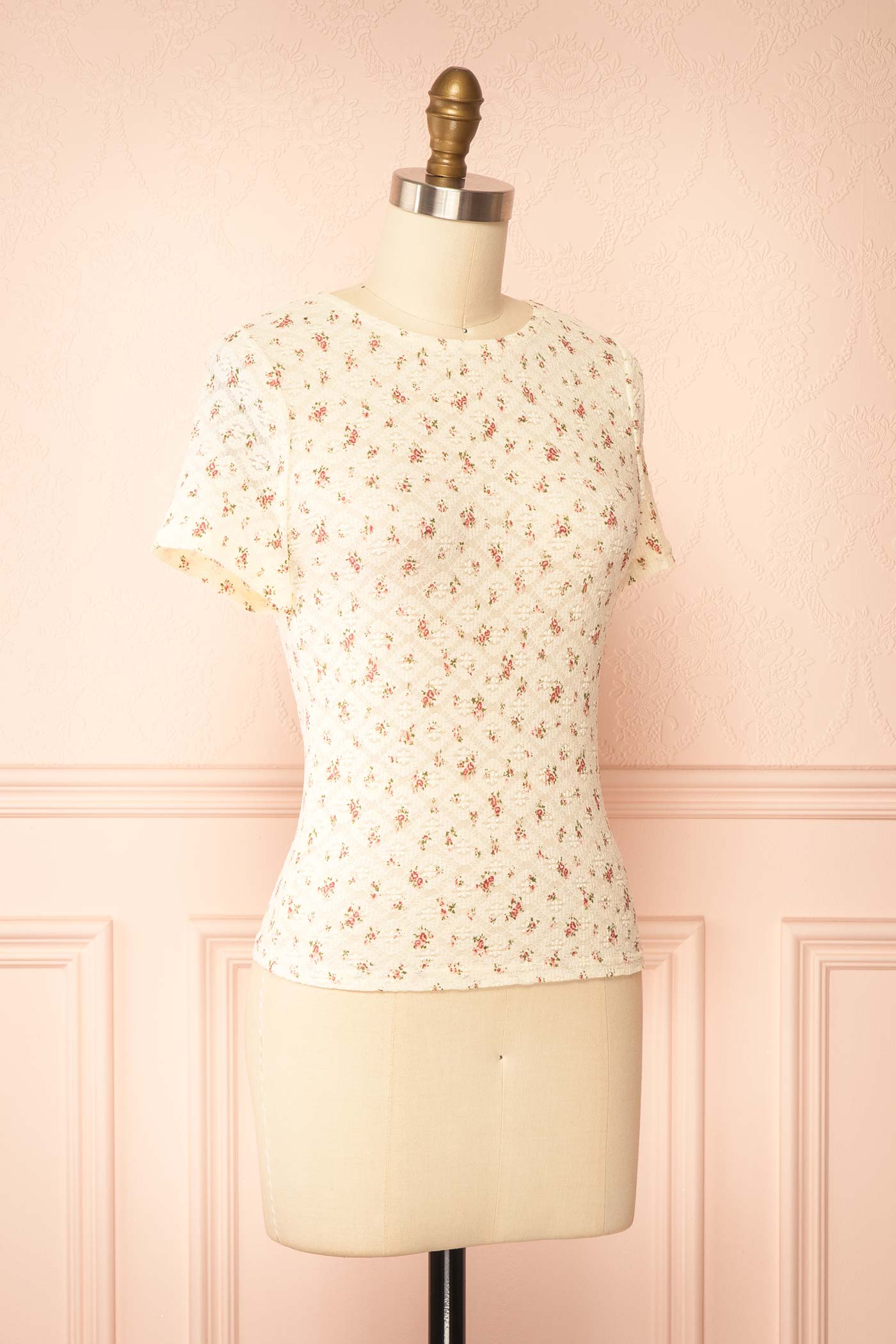 Adalba | Ivory Floral Textured T-Shirt