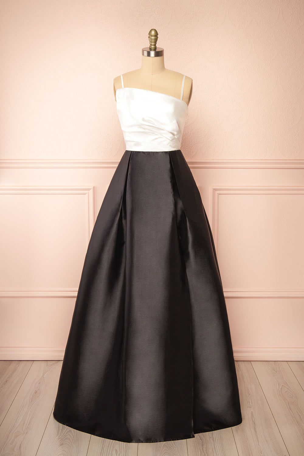 Adanel Black & White Maxi Dress w/ Slit | Boutique 1861 front view