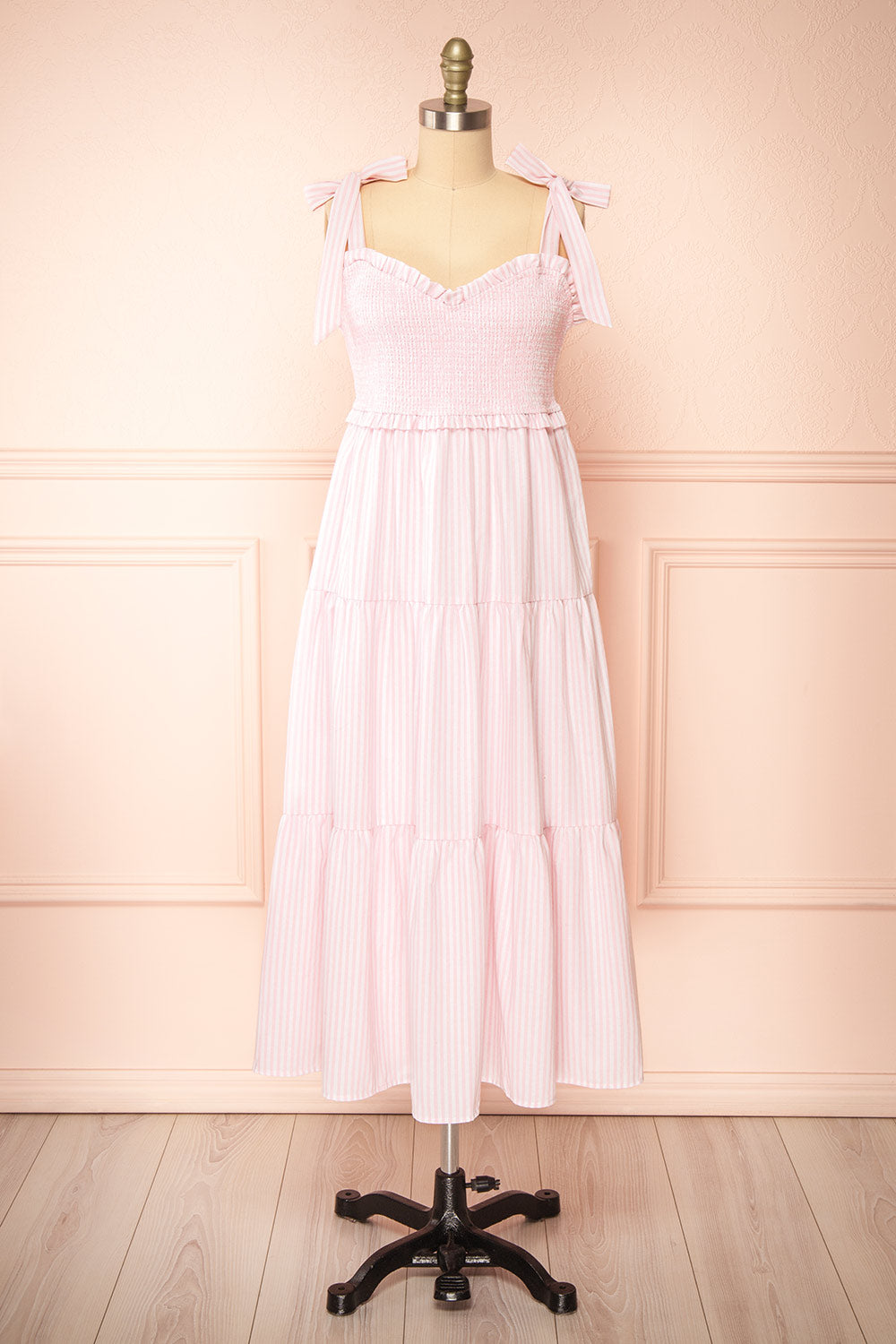 Addison Long Pink Striped Dress | Boutique 1861 front view