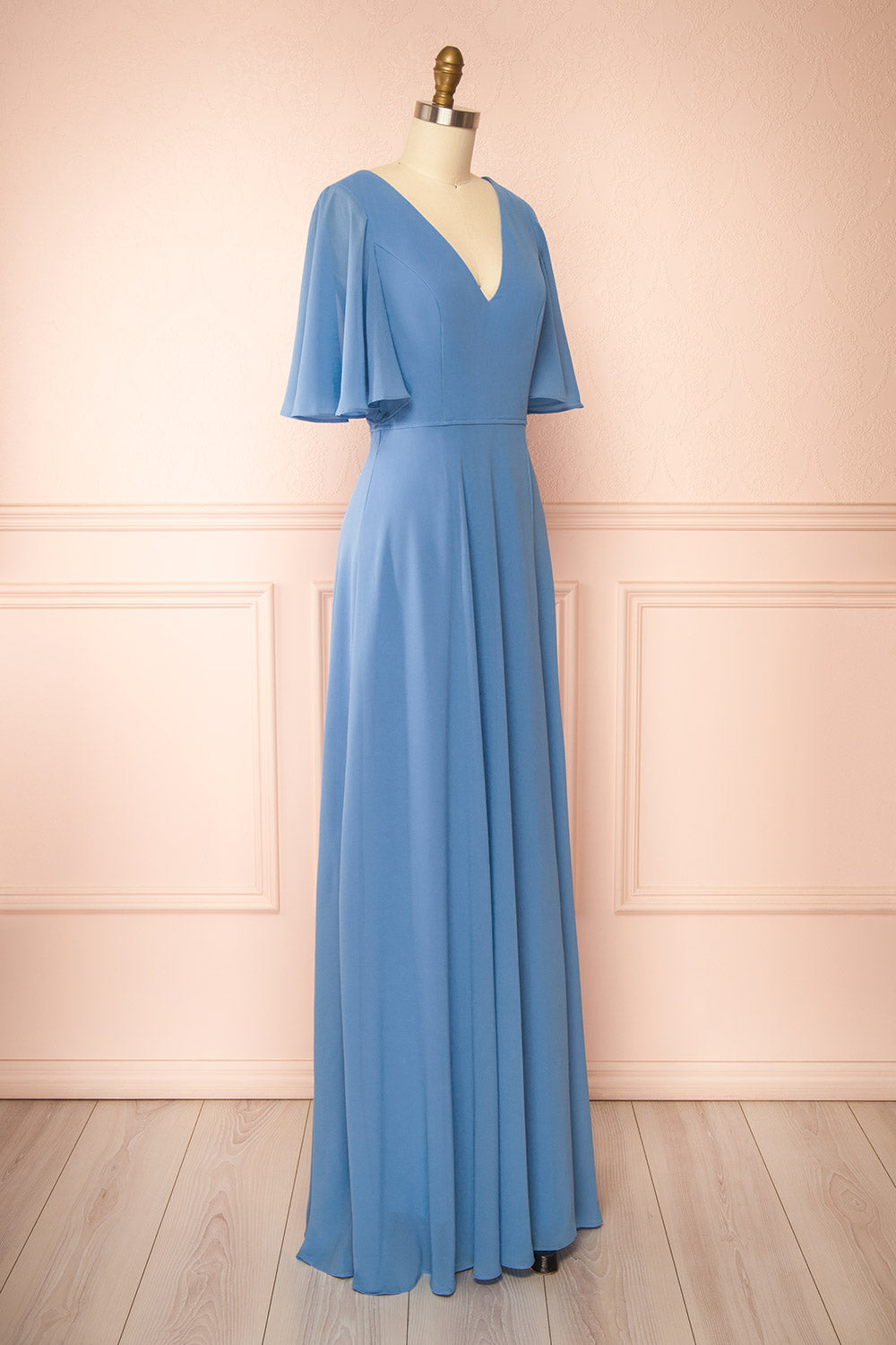 Adelphia Blue V-Neck Chiffon Maxi Dress | Boutique 1861 side view