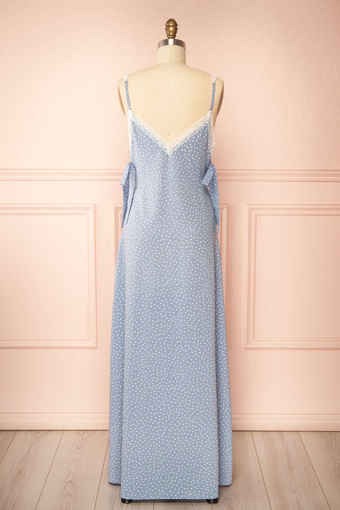 Backview Aderyn Blue Maxi Dress with Polka Dots at boutique 1861