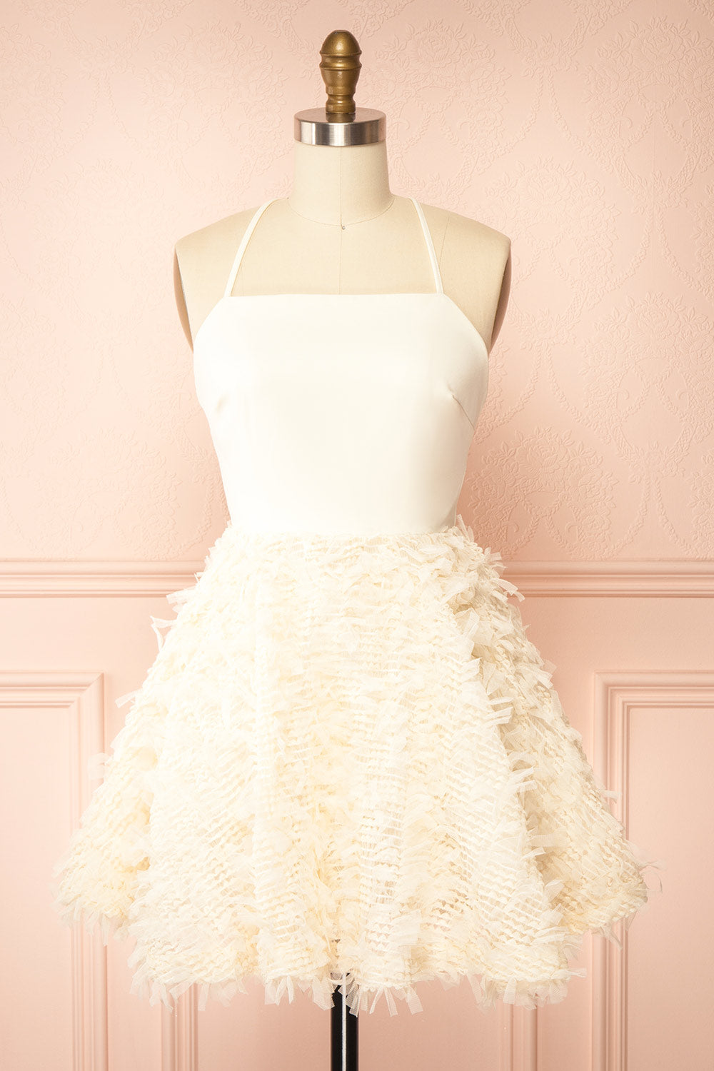 Adonia Short ivory Dress w/ Open Corset Back | Boutique 1861 front view