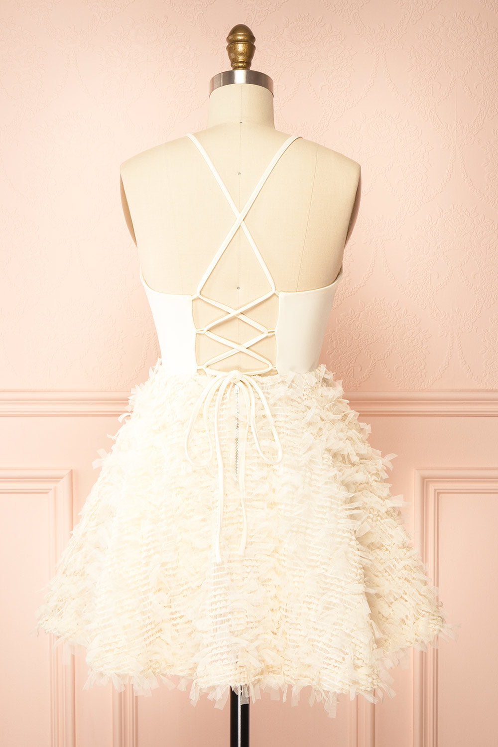 Adonia Short ivory Dress w/ Open Corset Back | Boutique 1861 back view