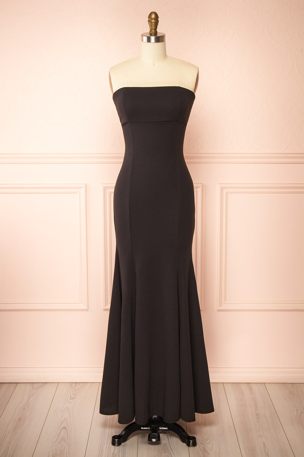 Aeji Black Strapless Mermaid Dress w/ Corset Back | Boutique 1861 front view