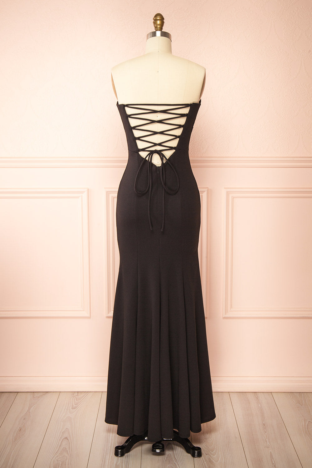 Aeji Black Strapless Mermaid Dress w/ Corset Back | Boutique 1861 back view