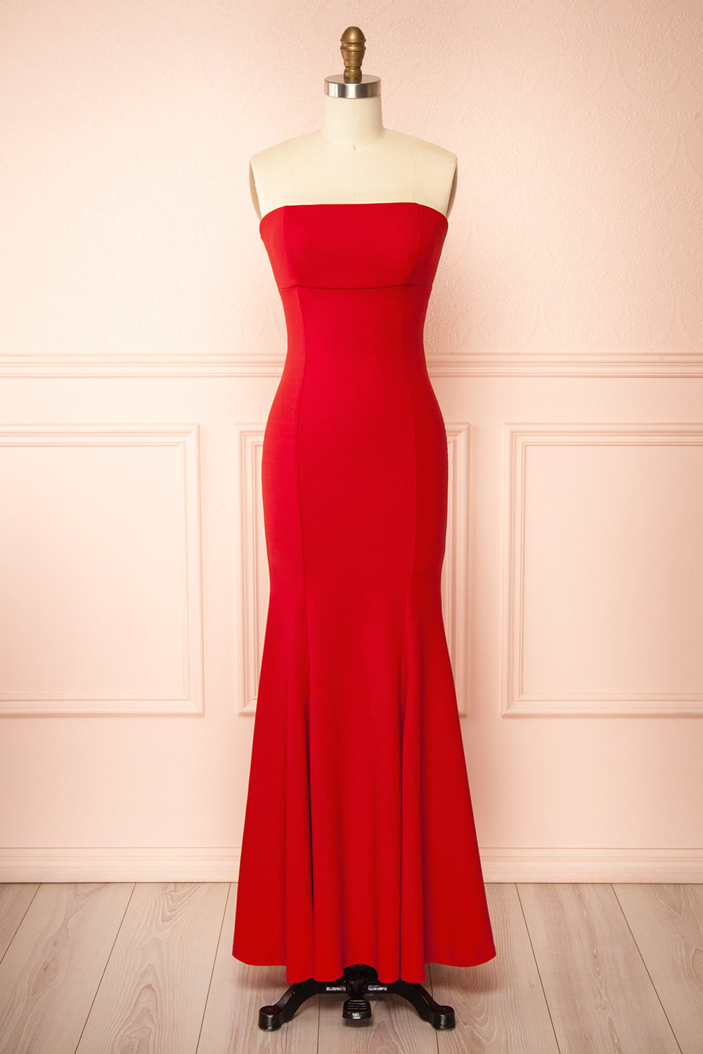 Aeji Red Strapless Mermaid Dress w/ Corset Back | Boutique 1861 front view