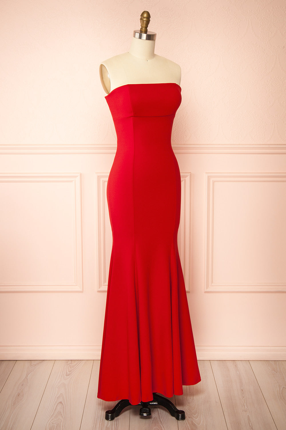 Aeji Red Strapless Mermaid Dress w/ Corset Back | Boutique 1861 side view