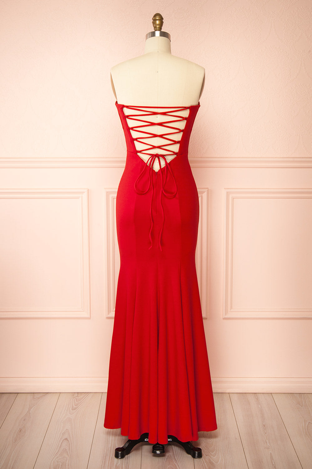 Aeji Red Strapless Mermaid Dress w/ Corset Back | Boutique 1861 back view