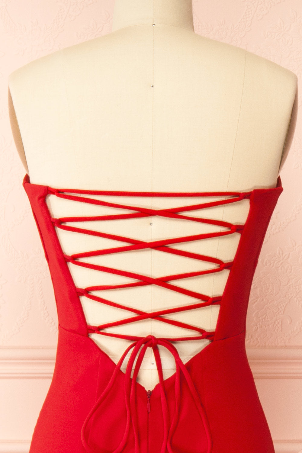 Aeji Red Strapless Mermaid Dress w/ Corset Back | Boutique 1861 back