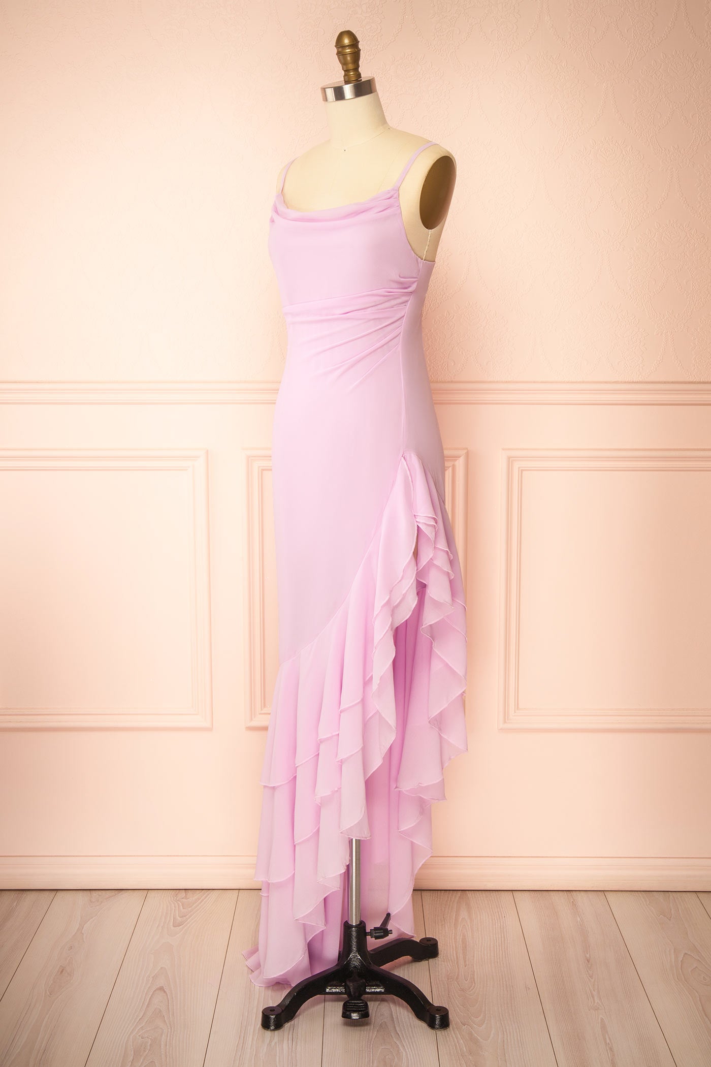 Aeron Mauve | Chiffon Asymmetrical Ruffle Maxi Dress