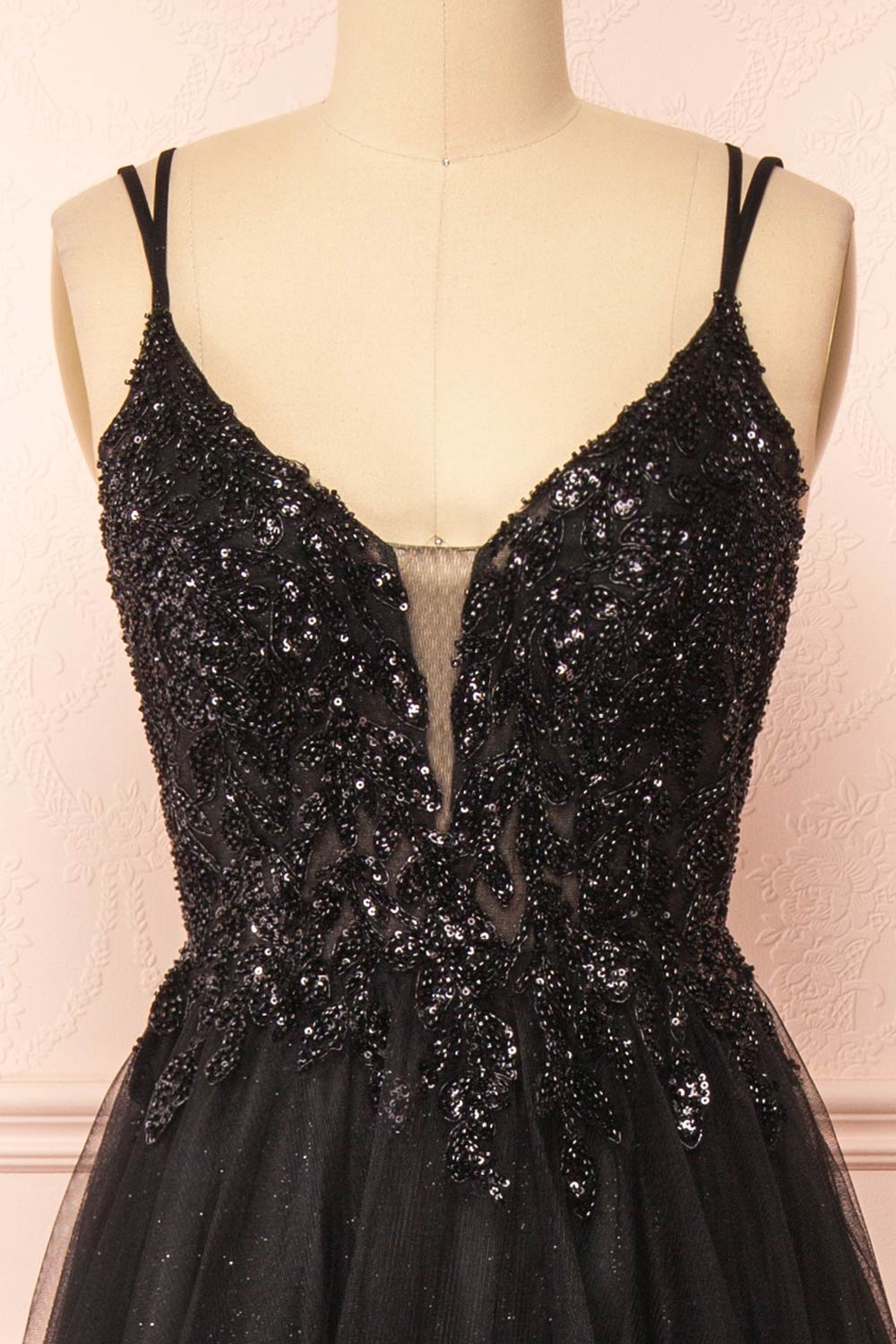 Aethera Black Sparkling Beaded A-Line Maxi Dress | Boutique 1861 front